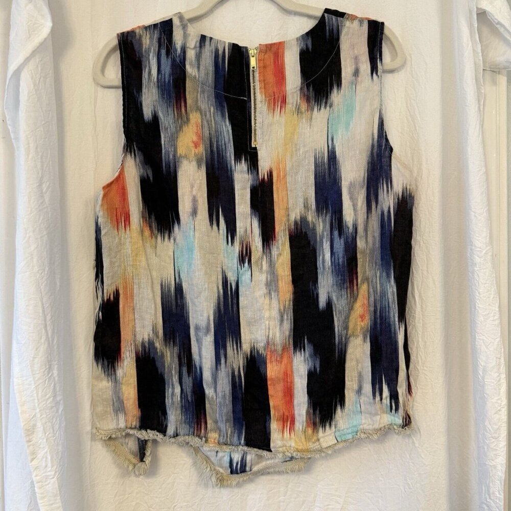 DKNY Women’s Sleeveless Linen Tank‎ Top Size Large Asymmetric Colorful Summer - Picture 5 of 12